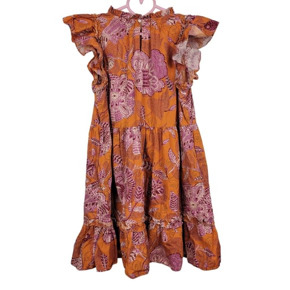 House Of Harlow 1960 Orange Floral Bird Boho Tiered Mini Dress Ruffle Size XL - Picture 2 of 7